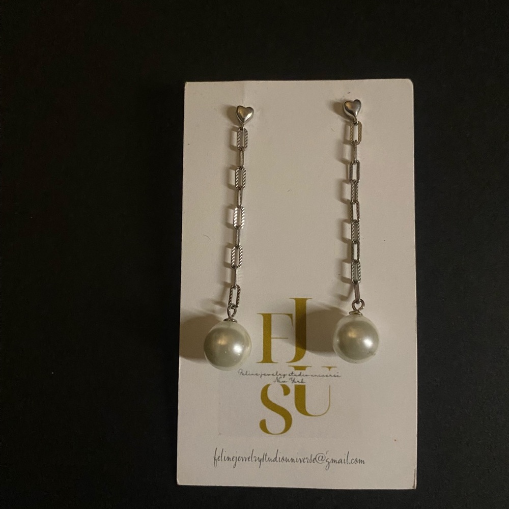 Hand crafted sterling Silver fresh water Pearl Chain Earrings